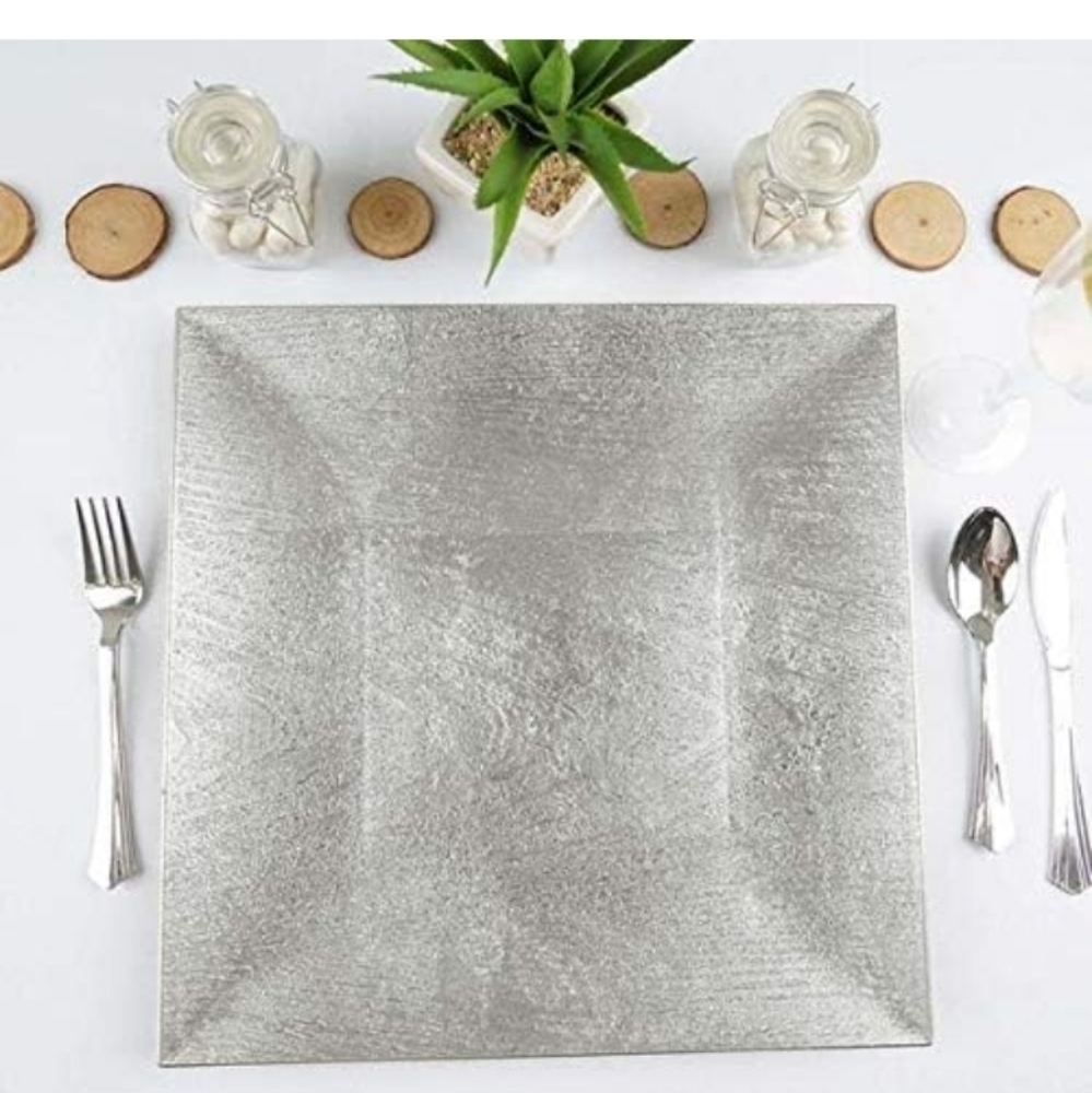 Hand-Painted Silver Woodgrain Embossed Charger Plates (6 pk)